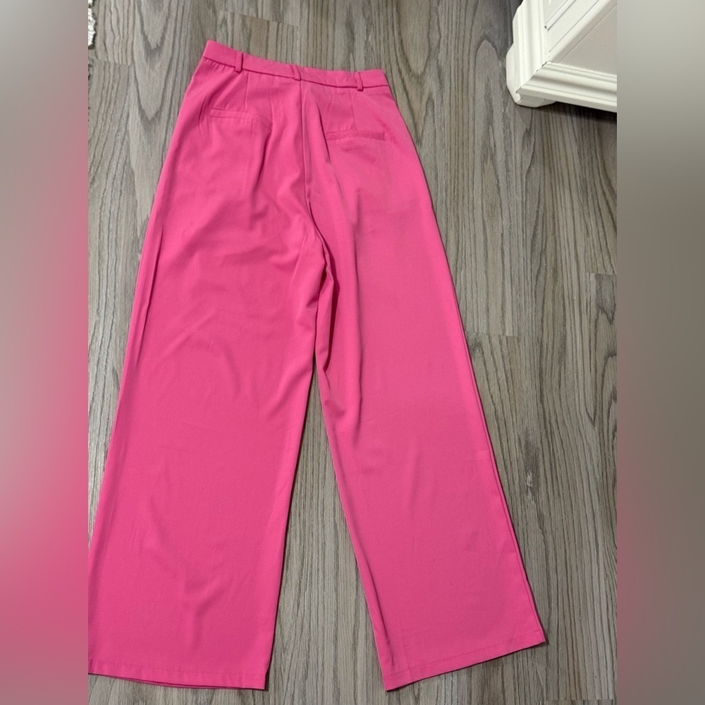 Nasty Gal Elegant High-Waist Pink Wide-Leg Women's Pants - Picture 3 of 11